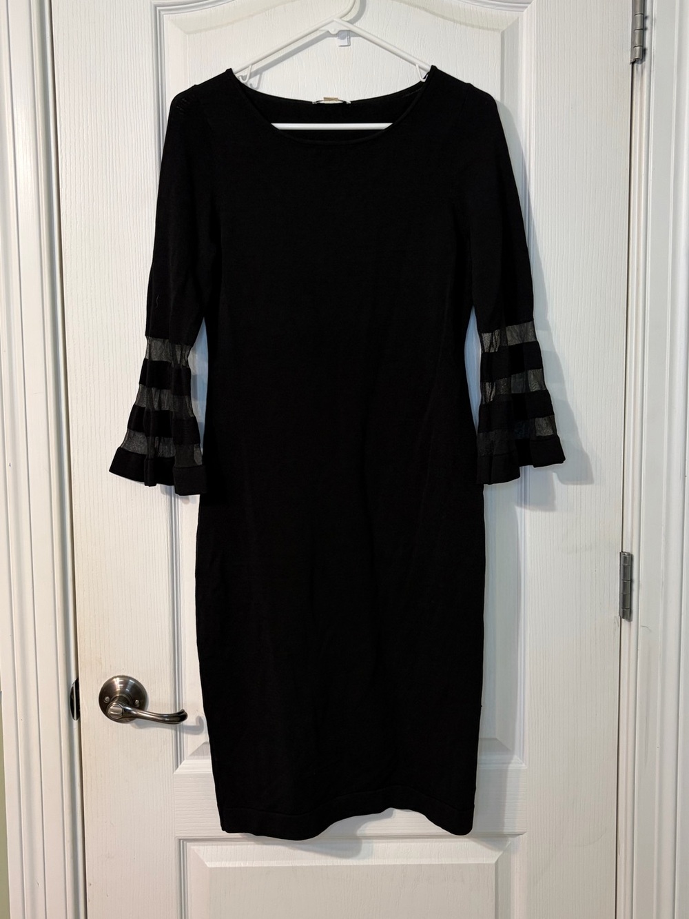 Calvin Klein Black Midi Dress with Sheer Bell Sleeves